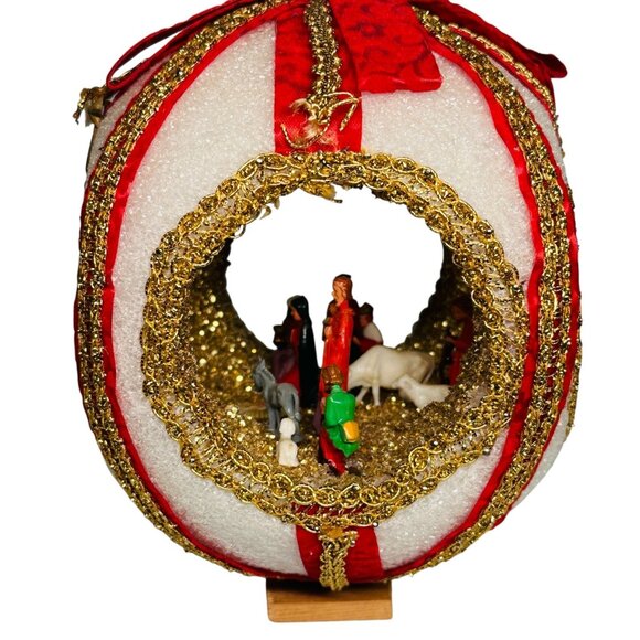 VTG MCM 1950s Diorama Nativity Christmas Styrofoam Ball 3D Jumbo Decor - Picture 6 of 16